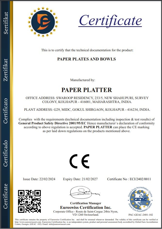 PaPer Platter certify that the technical documentation for the product